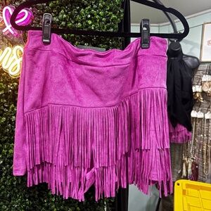 Merigold Kiss Holy Cow Pink Fringe Suede Shorts- Stretchy